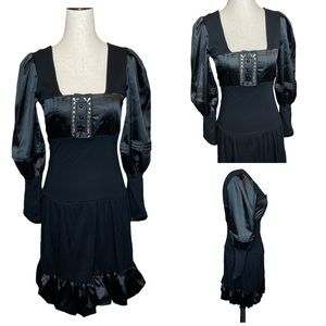 LM LULU Paris Satin Jeweled Balloon Sleeve Dress